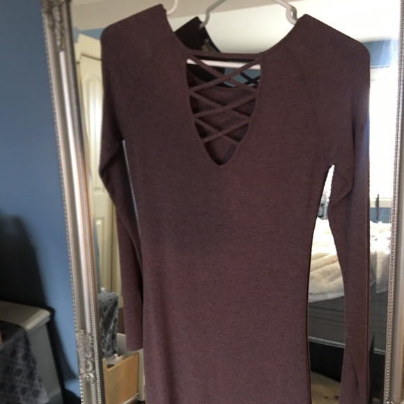 Mauve Ribbed Long sleeve dress - Picture 2 of 3